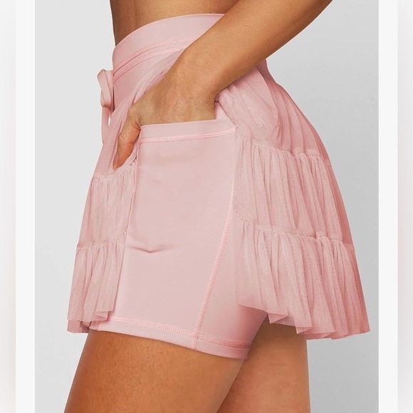 NEW Pirouette Pink Ballerina Ruffle Tennis Mesh Mini Athletic Skirt Skort Small - Picture 2 of 8